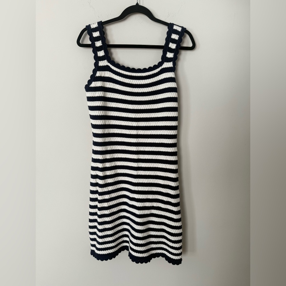 NWT Rails Lily Navy & White 100% Cotton Crochet Knit Stripe Euro-Summer Dress